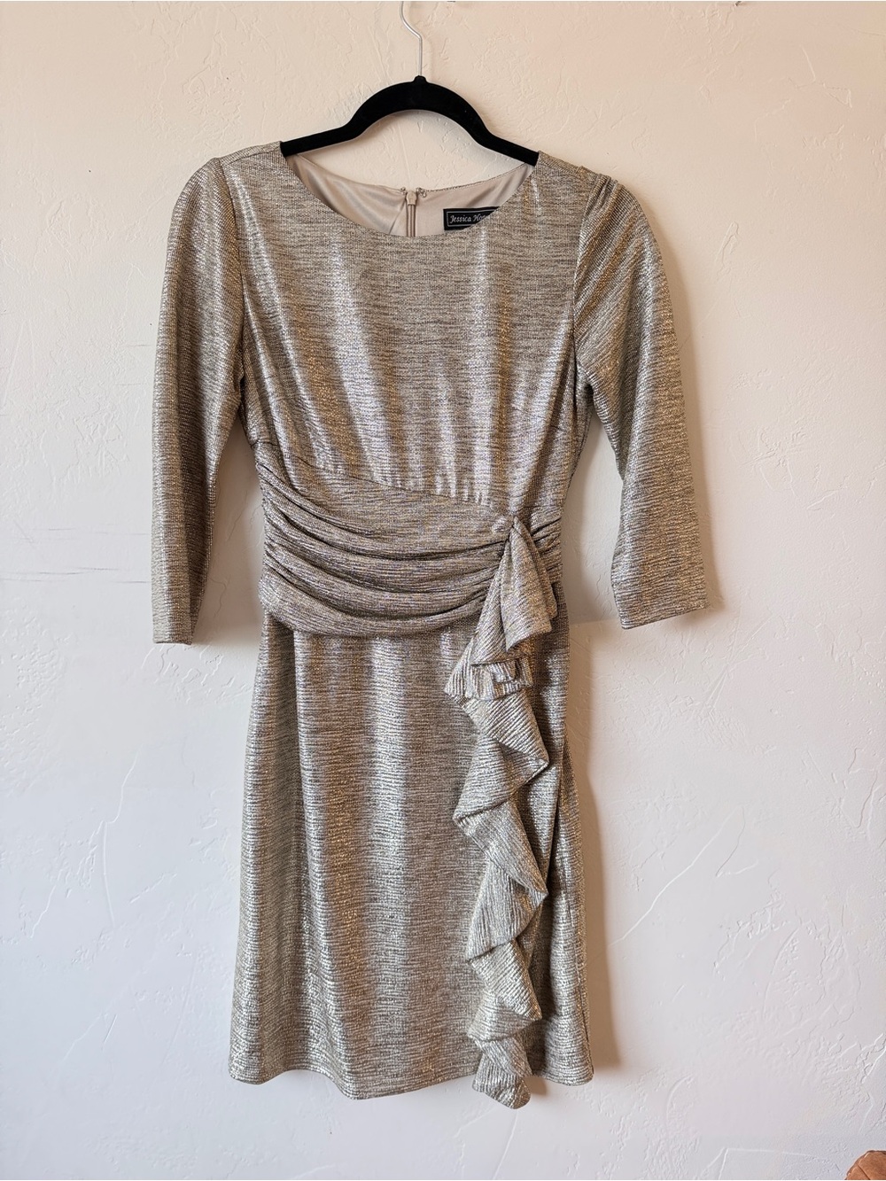 Jessica Howard Metallic Silver Ruffle Midi Dress